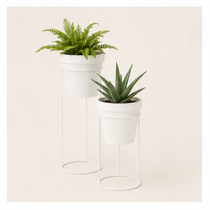 Creative White Metal Plant <b>Stand</b> with Planter <b>Pot</b> Style Tall Indoor Flower Display Holder for Living Room Office Decor - Product Image 4
