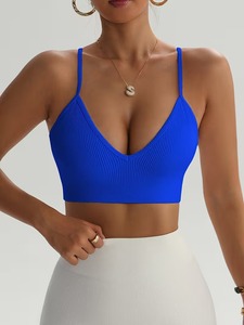 Seamless Rib Knit Front Sports <b>Bra</b> Women <b>Low</b> <b>Back</b> Athleisure Camisole Removable Padding Wirefree Lift Bralette Workout Crop - Product Image 5