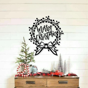 Élégante guirlande de Noël noire avec lettrage cursive et un nœud festif, une décoration murale de Noël saisissante pour votre maison - Product Image 2