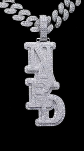 Pendentif Lettre Nerd Plaqué Argent Coquillage Vintage Thème Hip Hop Breloque Cadeau Unisexe Style Micro-Incrustation Diamant Rond - Product Image 3