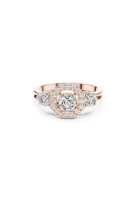 Anillo de compromiso de diamantes cultivados en laboratorio, corte Asscher, oro rosa de 18 quilates, con tres piedras y halo, CVD VVS, color D, personalizado, venta al por mayor - Product Image 4