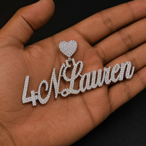 Pendentifs personnalisés en argent sterling 925 plaqué or avec nom en cursive, fermoir cœur, cristaux étincelants, style hip-hop, cadeau unisexe - Product Image 3