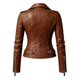Women Genuine <b>Leather</b> Coat Ladies Classic <b>Long</b> Style Slim Fit Zip-Up Black Customized Logo Factory Price Wholesale OEM - Product Image 4