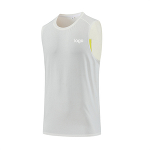 Men's <b>Lime</b> <b>Green</b> Sleeveless Tank <b>Top</b> O-Neck Quick Dry Sporty Knitted <b>Vest</b> Front Logo Heat Transfer Printing - Product Image 2
