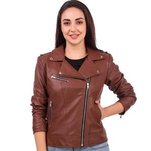 Custom <b>Sheepskin</b> Leather <b>Jacket</b> Cropped Genuine Leather Motorcycle <b>Jackets</b> for Women - Product Image 1