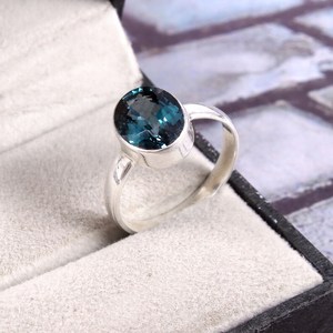 Anillo de Turmalina Paraiba, Gema Azul Verde, Plata de Ley 925, Chapado en Oro de 14K, Hecho a Mano, Regalo de Compromiso - Product Image 5
