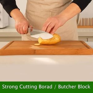 Tagliere Spesso in Bambù per Cucina con Scanalatura Profonda per Succhi e Manici Laterali, Blocco da Taglio in Legno per Salumi e Formaggi - Product Image 2