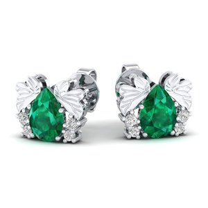REYES Pendientes Personalizados de Oro Blanco Sólido de 14K con Moissanita y Esmeralda Verde, Joyería Fina, Regalos de Aniversario - Product Image 1