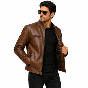 Chaqueta de cuero genuino de primera calidad, corte elegante y cremalleras duraderas. Estilo atemporal y máxima comodidad. Compre ahora. Servicio OEM. - Product Image 3