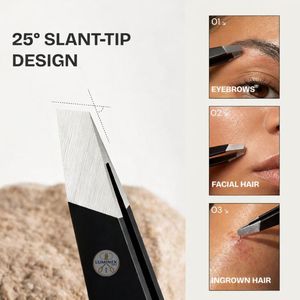 แหนบปลายเฉียงคมกริบสำหรับมืออาชีพ ด้ามจับพลาสติก สำหรับผู้หญิง กำจัดขนบนใบหน้า ผลิตจากเหล็กกล้าไร้สนิมเยอรมัน น้ำหนักเบา สีดำ - Product Image 5