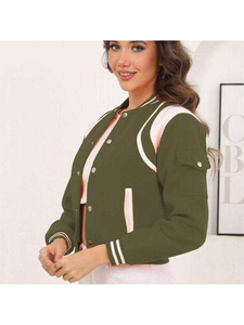 Women's Casual Leather <b>Varsity</b> <b>Jacket</b> Standing Collar Knitted <b>Plain</b> Dyed Breathable Windproof Winter Custom Logo High Quality - Product Image 2