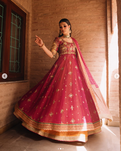 Elegant Women's <b>Red</b> Silk <b>Lehenga</b> Choli With Embroidery Traditional Pakistani <b>Wedding</b> Wear Floor-Length Loose Fit All Season - Product Image 1