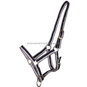 Beautiful Nylon Stripe Plus Halters Made in India Two Tone Nylon Horse Racing Halter with <b>Lead</b> <b>Rope</b> Custom Sizes Bulk Order - Product Image 1