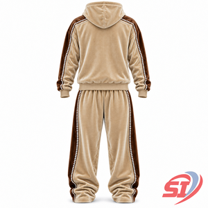 Ensemble de survêtement en velours personnalisé 280 GSM avec strass et cristaux, unisexe, sweat à capuche et pantalon, style Sandstorm Prestige, luxe, streetwear oversize - Product Image 2