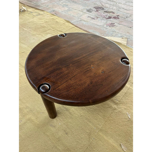 Mid-Century Modern Solid Acacia Wood Living Room <b>Set</b> | Handcrafted 2-Seater Rattan <b>Bench</b> & Round Coffee <b>Table</b> | japandi <b>table</b> - Product Image 3