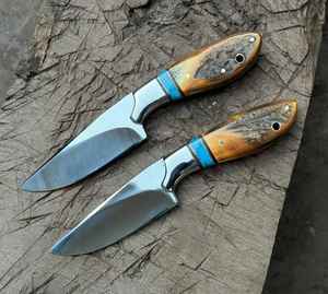 Cuchillo profesional de alta calidad para desollar ciervos, de acero con alto contenido de carbono, hoja fija, con funda de cuero turquesa. - Product Image 5