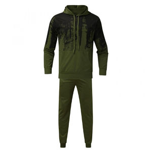 Best Quality Men's Hooded Tracksuit Full Sleeve Printed Casual Sport Wear Autumn Breathable <b>Polyester</b> Cotton Jogger Set For Sale - Product Image 6