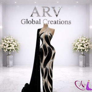 Vestido de Noche de Lujo con Cristales Negros |   Vestido ajustado de un solo hombro de diseñador |   Elegante Vestido Largo de Fiesta para Mujer - Product Image 5