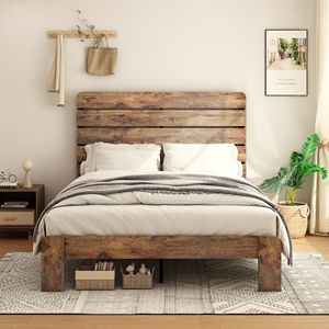 <b>Queen</b> <b>Size</b> Wood Platform <b>Bed</b> <b>Frame</b> Noise-Free with Easy Assembly Tool No Box Spring Needed Large Storage Elegant Wooden <b>Beds</b> - Product Image 1
