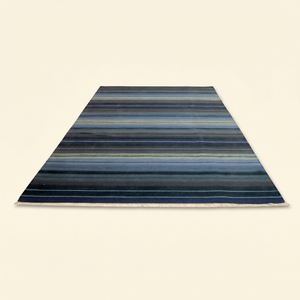 Alfombra Azul Marino Anudada a Mano Midnight Tide Strata, Alfombra Moderna con Rayas Horizontales para Sala de Estar, Dormitorio e Interiores de Hotel - Product Image 2