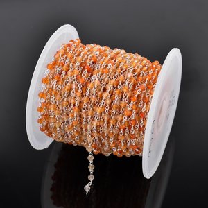Chaîne de chapelet en argent sterling 925 avec perles rondes facettées en cornaline naturelle, fil enroulé, chaîne à maillons en pierres précieuses pour la fabrication de bijoux en gros - Product Image 3