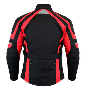Blouson de moto homme/femme noir et rouge à blocs de couleur, manches longues, coupe-vent, toutes saisons, avec détails réfléchissants - Product Image 2