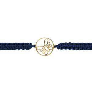 Pulsera de Macramé Azul Marino Chapada en Oro de 14K con Dije de Mariposa Floral, Diseño de Cordón Tejido Ajustable, Unisex, para Uso Diario - Product Image 2
