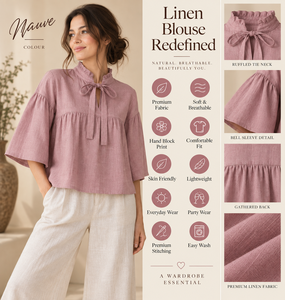 Chemisiers d'été en coton de haute qualité pour femmes, décontractés, à volants, avec nœud papillon, manches trois quarts, coupe ample, chic et bohème - Product Image 5