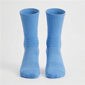 Light Blue Crew <b>Socks</b> Solid Color Knitted Cotton Breathable Casual Daily Wear for Adults Summer Style - Product Image 1