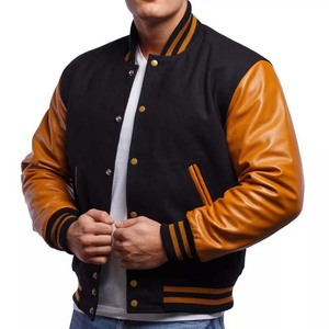 Varsity Jacket <b>Men's</b> Wool Letterman Real Leather Solid Color Embroidery Logo Patches and Labels Baseball College Jackets for <b>Men</b> - Product Image 2