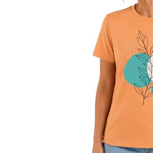 เสื้อยืดลำลองผู้หญิงสีส้มพิมพ์ลายใบไม้ ออกแบบโลโก้ได้ตามต้องการ แขนสั้น คอกลม แฟชั่นทันสมัยสำหรับฤดูร้อน - Product Image 3
