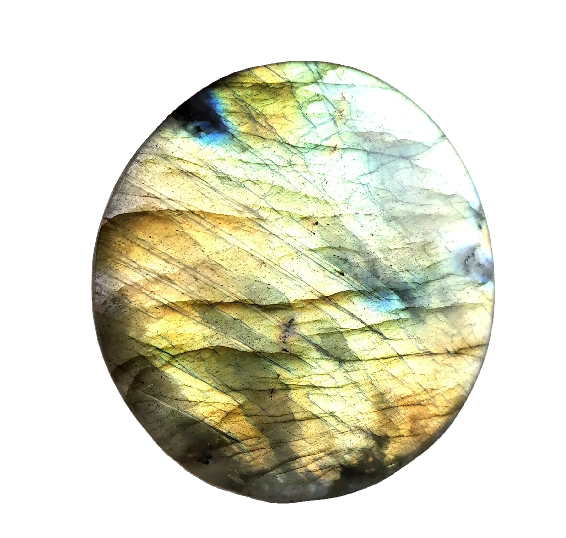 Natural Labradorite Cabochon Gemstone Solto Amarelo Fogo Redondo Forma Top Quality Smooth Jewelry Pedra jóias fazendo suprimentos