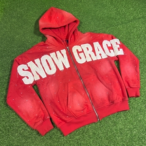 Snow Grace Red Hooded Zip-Up Fleece Sweatshirt Unisex Casual Winter Wear - Product Image 5