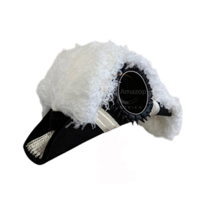 Chapeau brodé à la main en velours de coton rayé avec bordure en fourrure blanche, style Chevaliers Templiers, Chapeau Quatre Saisons - Product Image 2