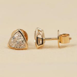 Hot Selling 1.01CT Each Trillion Cut Lab Grown Diamond Stud Earrings For Women's 14K Solid Gold Wedding <b>party</b> Gift Her - Product Image 2