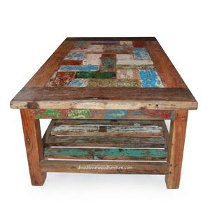 Durable Wood Rustic <b>Coffee</b> <b>Table</b> Knockdown Handcrafted Minimalist Vintage Industrial Living Room Furniture Reclaimed Boat Wood - Product Image 3