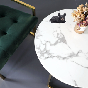 Juego de Mesas de Centro Redondas Modernas de Lujo con Tapa de Mármol Blanco y Marco de Metal Dorado para Sala de Estar - Product Image 5