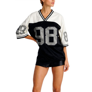 Maillot de football surdimensionné personnalisé pour femme, col en V vintage, streetwear, maillot de sport en mesh, fabricant OEM à marque privée - Product Image 1