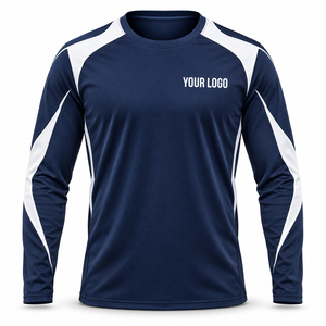 เสื้อกีฬาแขนยาวผู้ชายแบบสั่งทำพิเศษ ผ้าโพลีเอสเตอร์ 100% แห้งเร็ว คอกลม สำหรับออกกำลังกาย พร้อมตัวเลือกการพิมพ์โลโก้ - Product Image 1