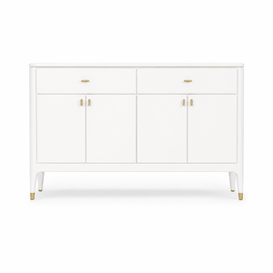 Buffet moderne en bois massif blanc avec quincaillerie dorée, 4 portes, 2 tiroirs, console de rangement pour salon et salle à manger - Product Image 6