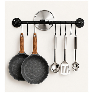 Estante de Pared Único para Ollas con Ganchos en S, Organizador de Utensilios y Sartenes de Hierro Resistente, Riel Colgante Negro para Cocina que Ahorra Espacio - Product Image 5