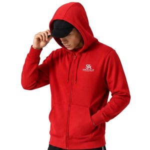 Sweat-shirt à capuche rouge à fermeture éclair sur le devant, manches longues, avec cordon de serrage et poches avant pour un style décontracté - Product Image 2