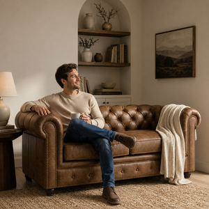 Sofá de Cuero Genuino Tapizado de 2 Plazas con Diseño Moderno, Sofá de Cuero Premium y Muebles de Sala de Estar para el Hogar y Hoteles - Product Image 4