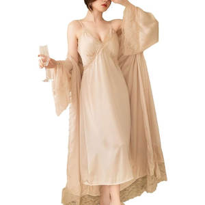 Conjunto de pijama de manga larga y pantalones, ligero, para verano, conjunto de ropa de dormir de satén sedoso con botones. - Product Image 1