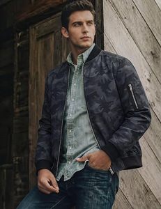 Blouson Bomber Homme 100% Polyester Léger Décontracté Coupe-Vent Hiver Respirant Fermeture Éclair Col Montant Logo Uni Poche Avant - Product Image 2