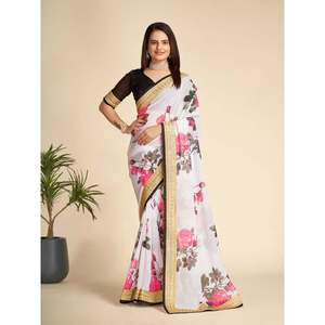 ผ้าส่าหรีงานพิมพ์ดิจิตอล georgette กับเสื้อ unstitched - Product Image 1