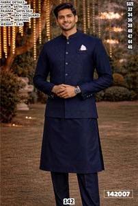 Ensemble Kurta Traditionnel Brodé Bandhani pour Homme, Longueur Ras du Sol, Séchage Rapide, Idéal pour Mariages, Diwali et Fêtes - Product Image 2