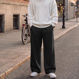 <b>Men's</b> <b>Black</b> Cotton Sweatpants Elastic Waist Drawstring Side Pockets Casual Loose Fit Autumn Wear - Product Image 3
