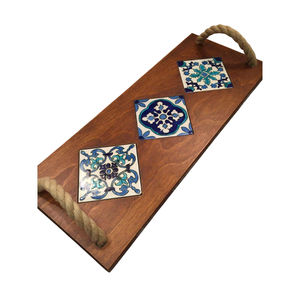 Bandeja Ovalada Marroquí de Madera de Nogal de Cachemira Hecha a Mano con Asas, Patrón de Hojas Talladas a Mano, Plato Decorativo Rústico para el Hogar - Product Image 6