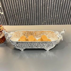 Antique Silver Carved Peacock Beverage Tub Embossed Floral Oval Tub With Ornate Feet Elegant <b>Champagne</b> Wine Cooler For Drinks - Product Image 5